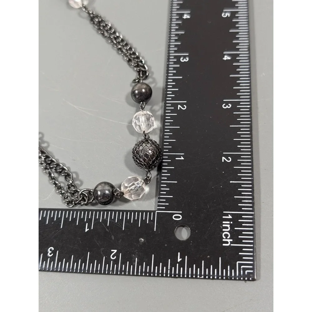 Gunmetal Black & Clear Beaded Necklace Faceted Acrylic Long‎ Layering 30 in